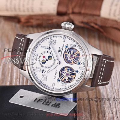 Perfect Replica IWC Pilot's White Face Double Tourbillon Moonphase 44mm Watch